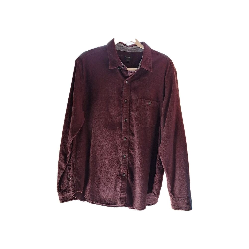 J Crew Size L Long Sleeve Button Down Brushed Flannel Shirt Professor Patches